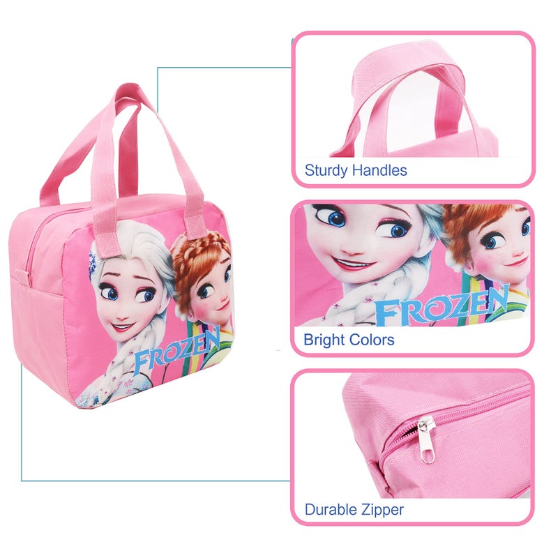 Finex Frozen Princess Pink Zippered Insulated Food Bag + Light Blue Stainless Steel Compartment Bento Container Box with Clear Lid set for picnic - Image 2